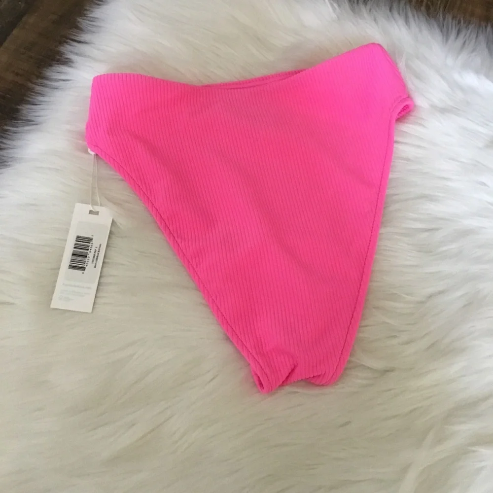 Frankie’s Bikinis Jenna Bright Pink Ribbed Bikini Bottoms Size XS